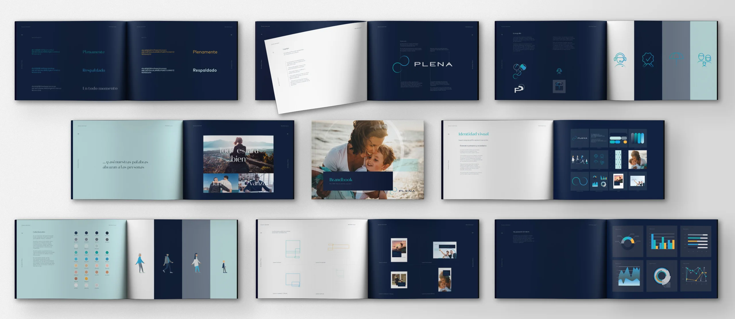 Extractos de páginas del manual de marca de Plena