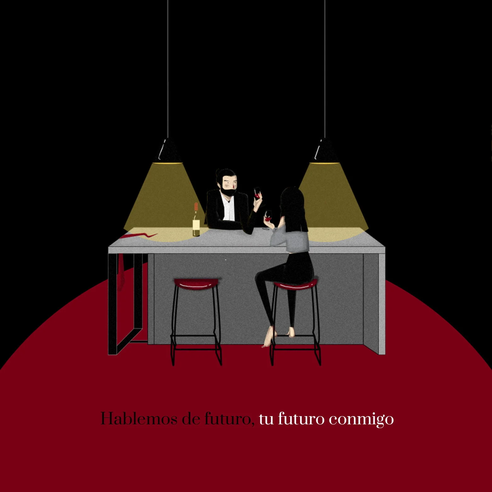 Ilustración de una pareja expresando su amor en una cocina ilustrada marca Verträ