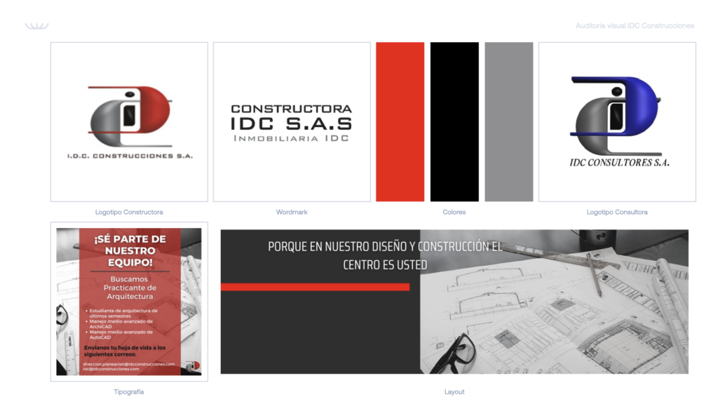 Marca desactualizada IDC Construcciones antes de su transformación