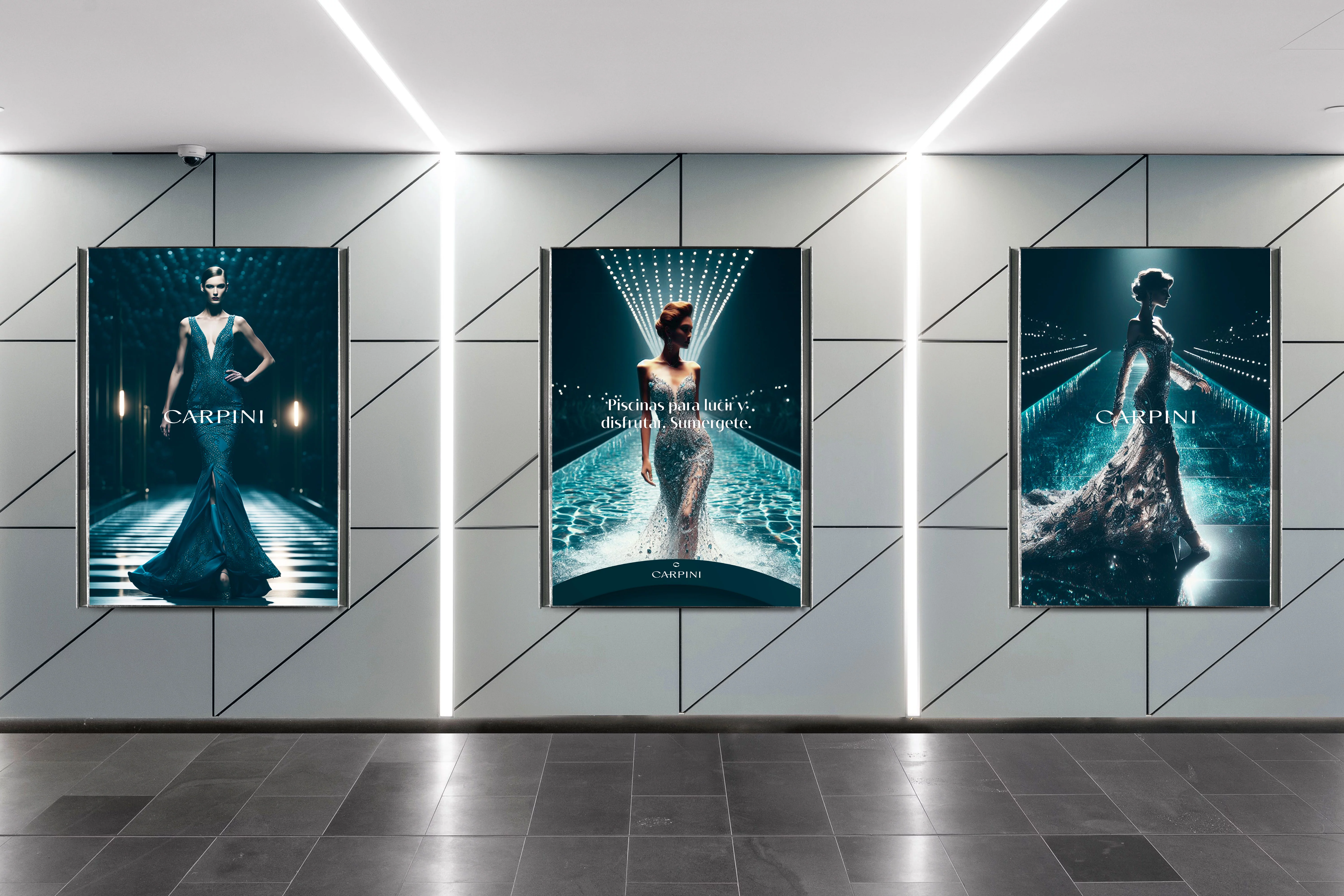 Sistema de marca Carpini aplicado en vallas publicitarias de estilo vertical